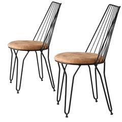 Set di 2 sedie con gambe in metallo nero e similpelle beige