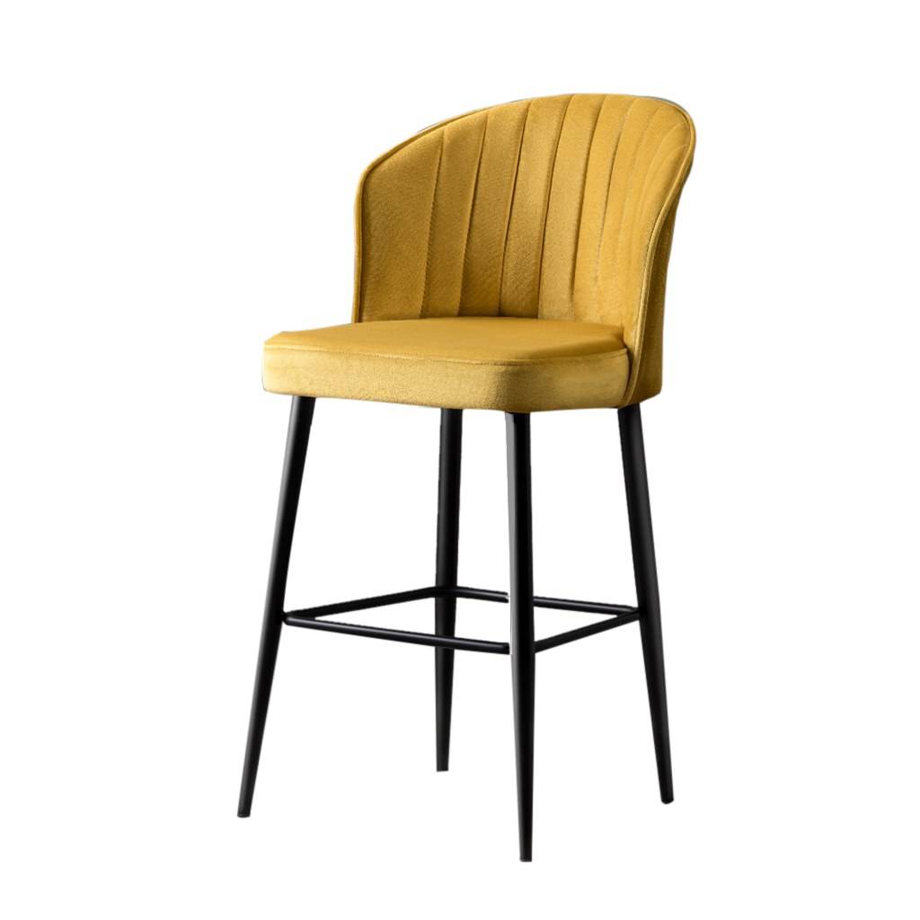 Juego de 4 sillas de bar Iria de terciopelo amarillo y metal negro