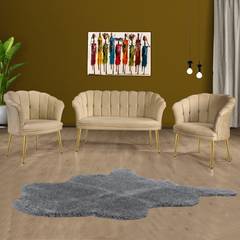 Conjunto de sofá de 2 plazas y 2 sillones Sindy de terciopelo beige oscuro y metal dorado