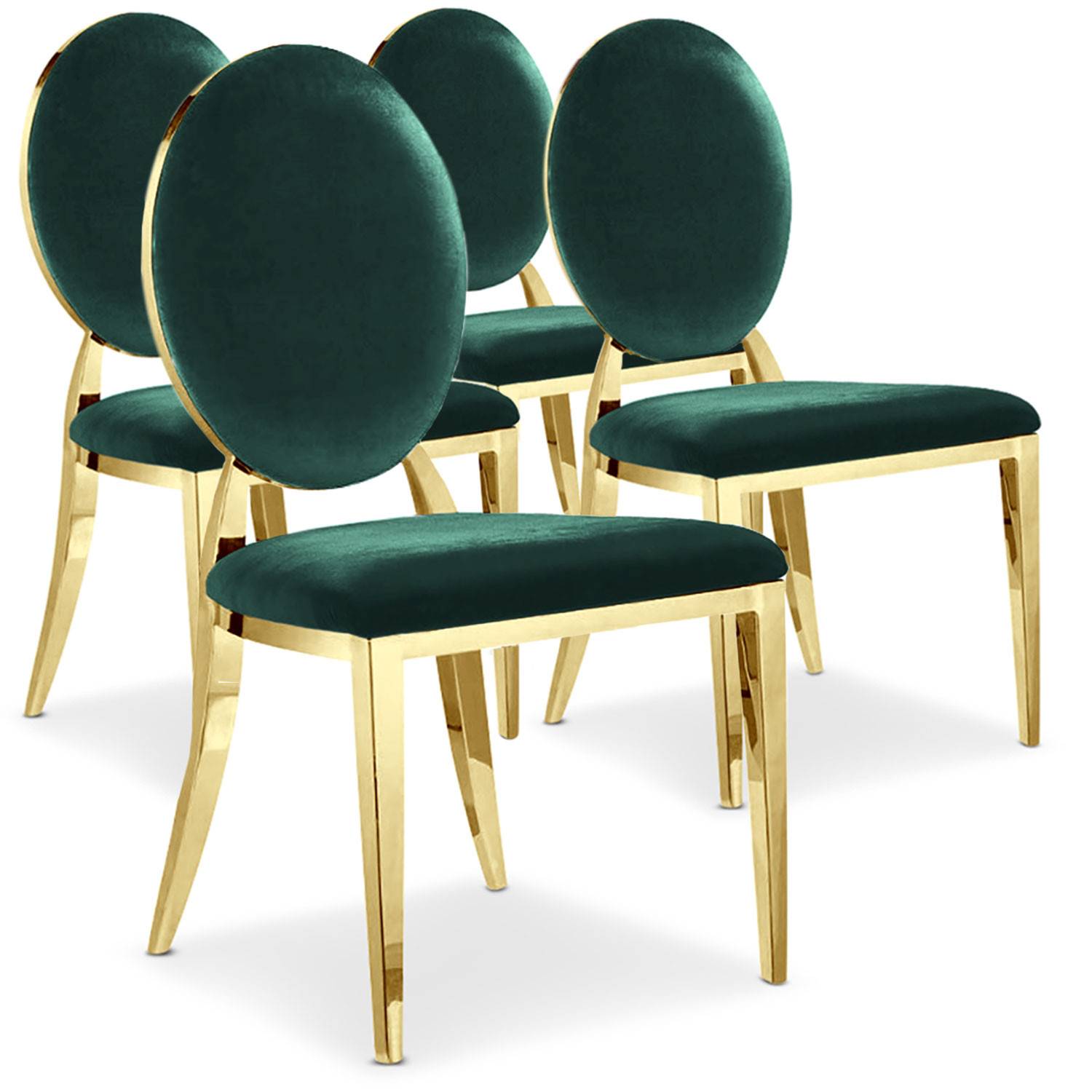 Set di 4 sedie Sofia a medaglione Piedi d'oro Velluto verde