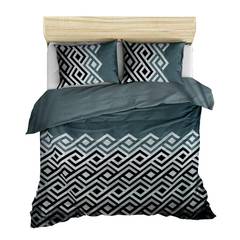 Set aus Bettbezug 240x220cm und 2 Ohrbezügen 60x60cm Agha Stoff Geometrisches Muster Grau, Weiß und Schwarz