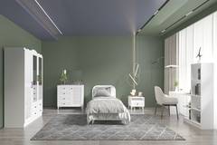 Avestina slaapkamer met 90x190cm bed en 4 witte houten kasten