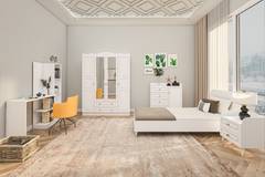 Schlafzimmer Kimora mit Bett 90x190cm mit 4 Möbeln Weiß