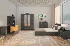 Dormitorio Kimora con cama 90x190cm y 4 muebles Antracita