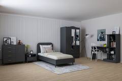 Dormitorio modelo 2 Skye con cama 90x190cm y 4 muebles Antracita