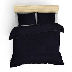 Set Bettdeckenbezug 240x220cm und 2 Kissenbezüge Lovina uni Satin aus Baumwolle Dunkelblau