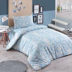 Parure de lit simple 3 pièces Nadda Tissu Motif floral calice Bleu ciel et Blanc