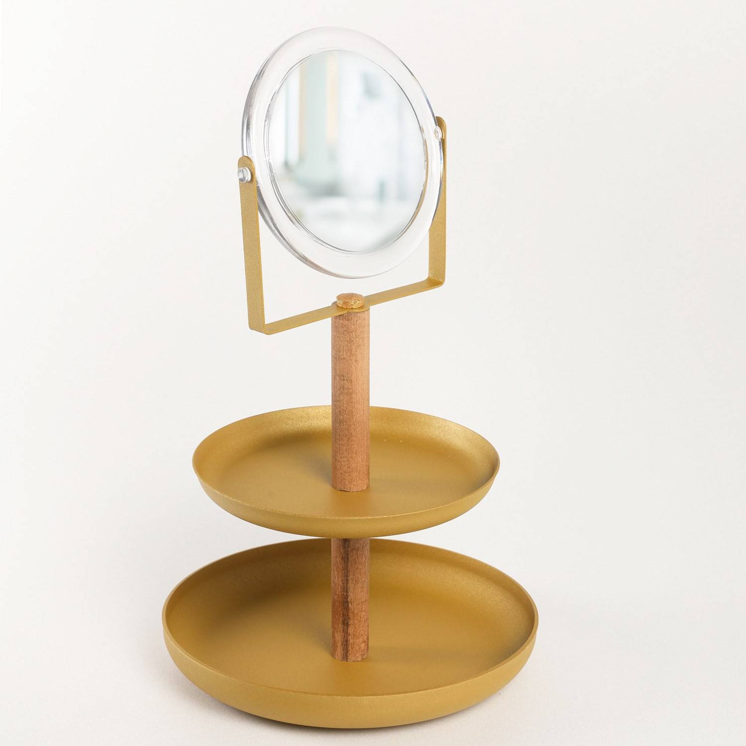 Espositore per gioielli Maxipile con specchio D20,5xH35,5 cm Pino scuro massiccio e metallo dorato