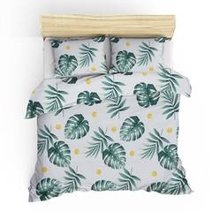Set aus Bettbezug 240x220cm und 2 Kissenbezügen Zia Stoff Motiv Tropische Blätter Grün und Weiß