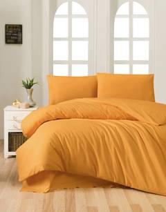 Set Bettdeckenbezug 240x220cm und 2 Kissenbezüge 60x60cm Lovino uni 100% baumwollstoff Senfgelb