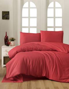 Set Bettdeckenbezug 240x220cm und 2 Kissenbezüge 60x60cm Lovino uni 100% baumwollstoff Rot