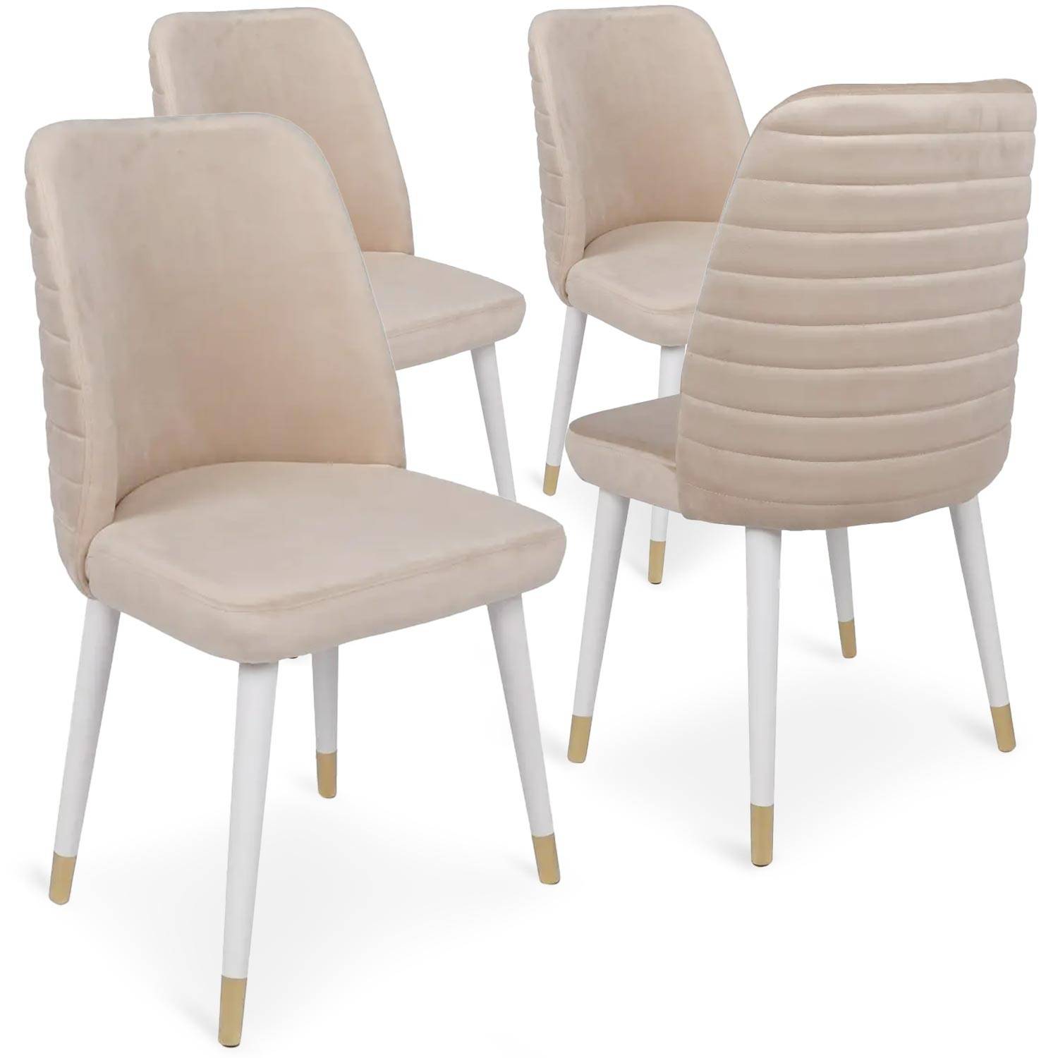 Set aus 4 Vatri-Stühlen Velours cremeweiß und Metall Weiß und Gold