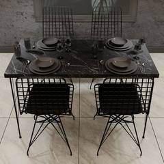 Ensemble table et 4 chaises Liang Métal Noir et Bois Noir effet marbre