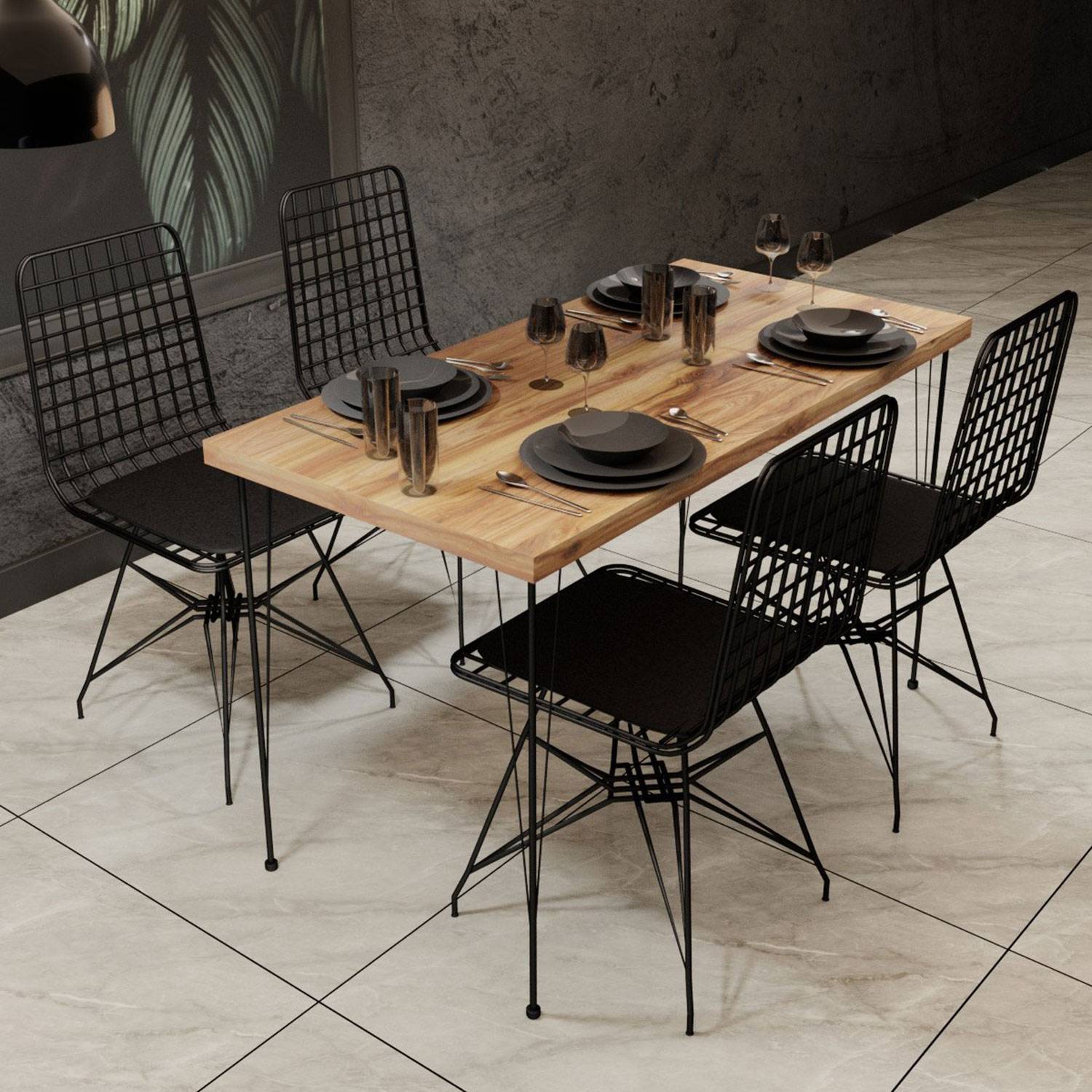 Ensemble table à manger extensible 2 places design industriel