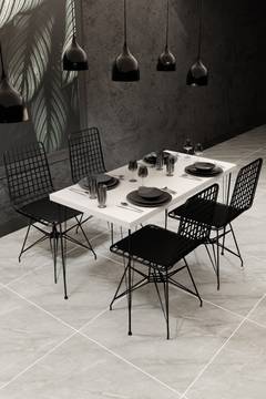 Juego de mesa y 4 sillas de metal blanco y negro de estilo industrial Itana