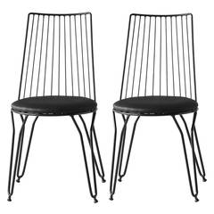 Set di 2 sedie con gambe in metallo nero e similpelle nera