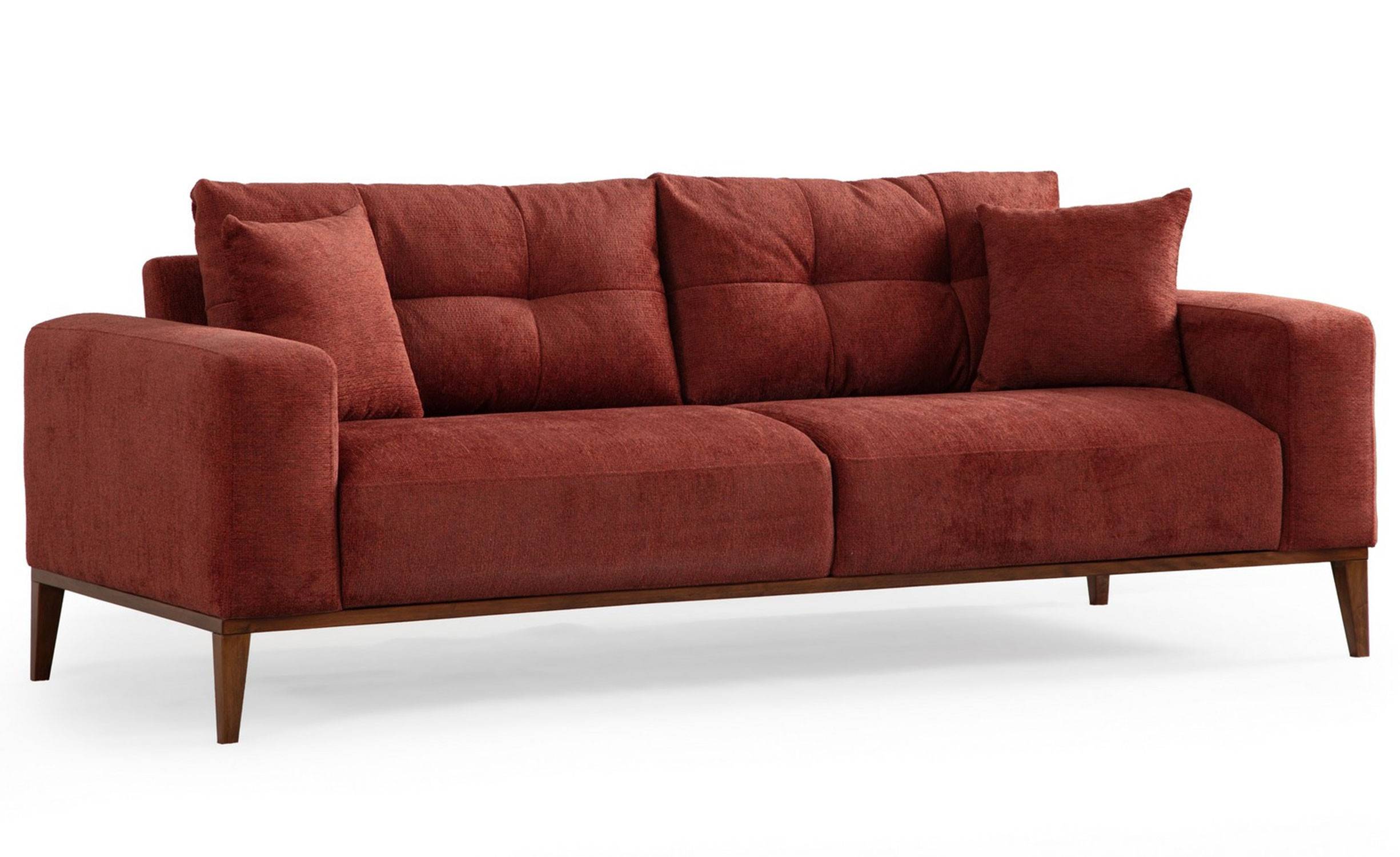Modernes 3-Sitzer-Sofa mit Umbaufunktion Detliso Stoff Ziegelrot