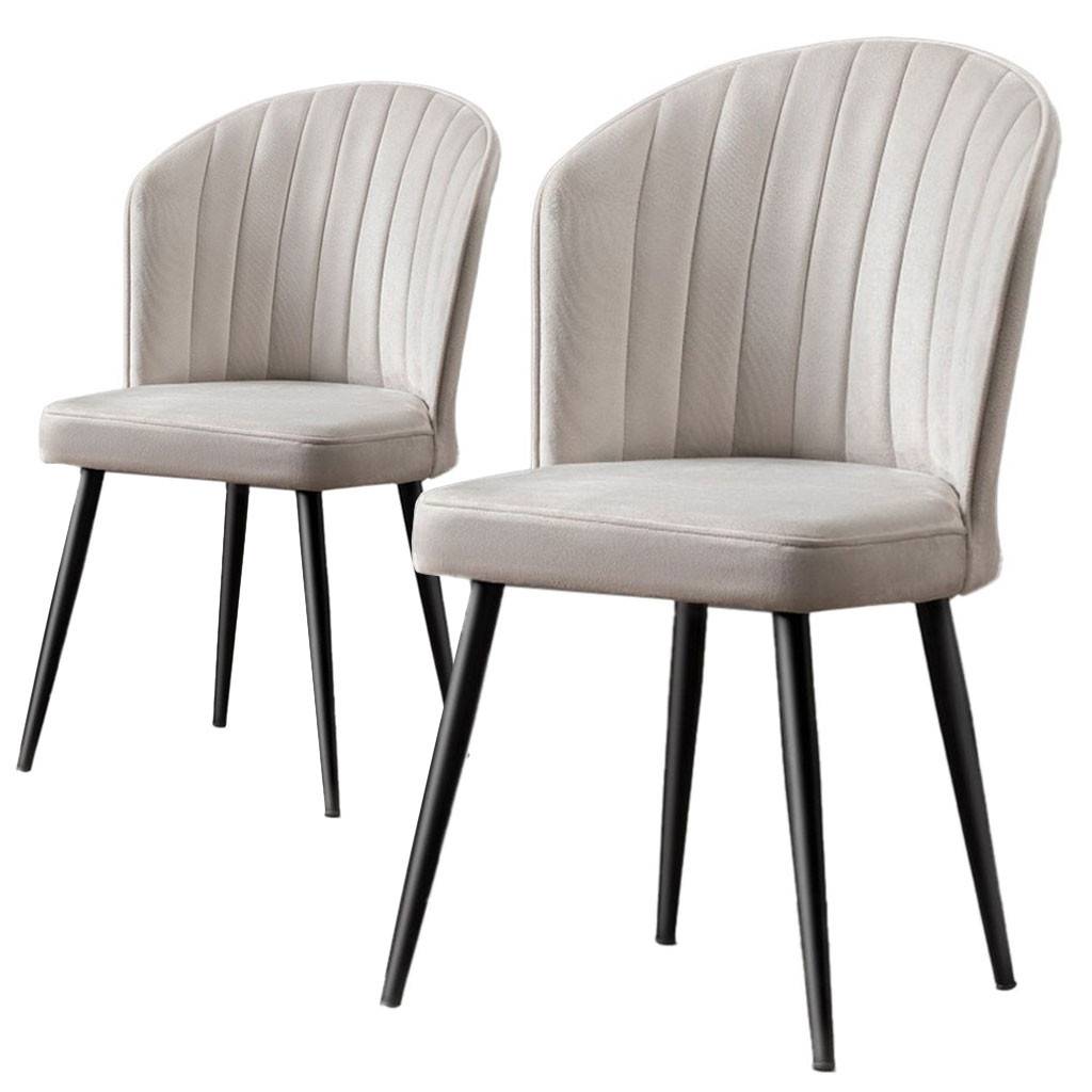 Set di 2 sedie Iria in velluto bianco crema e metallo nero