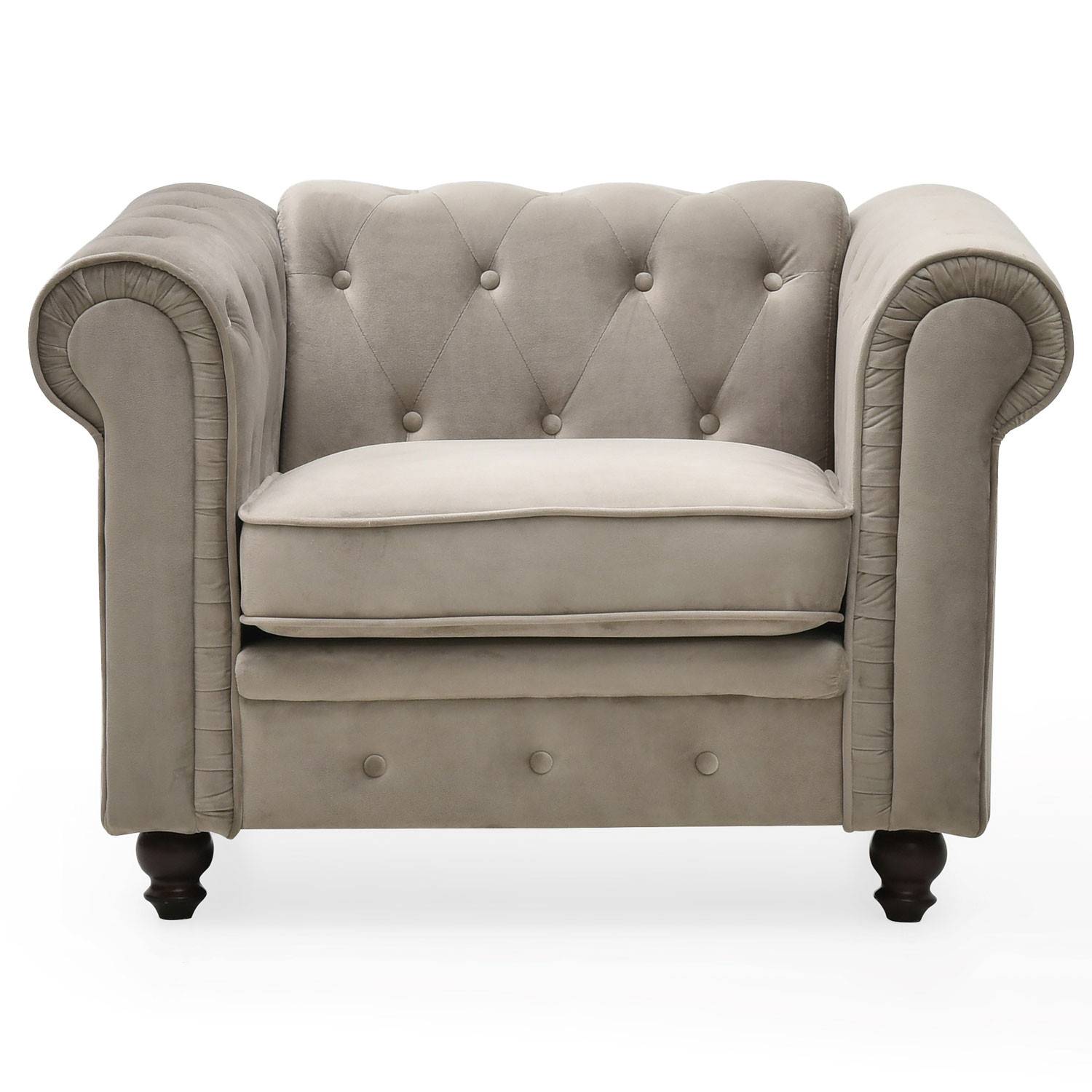 Grand fauteuil Chesterfield velours Taupe