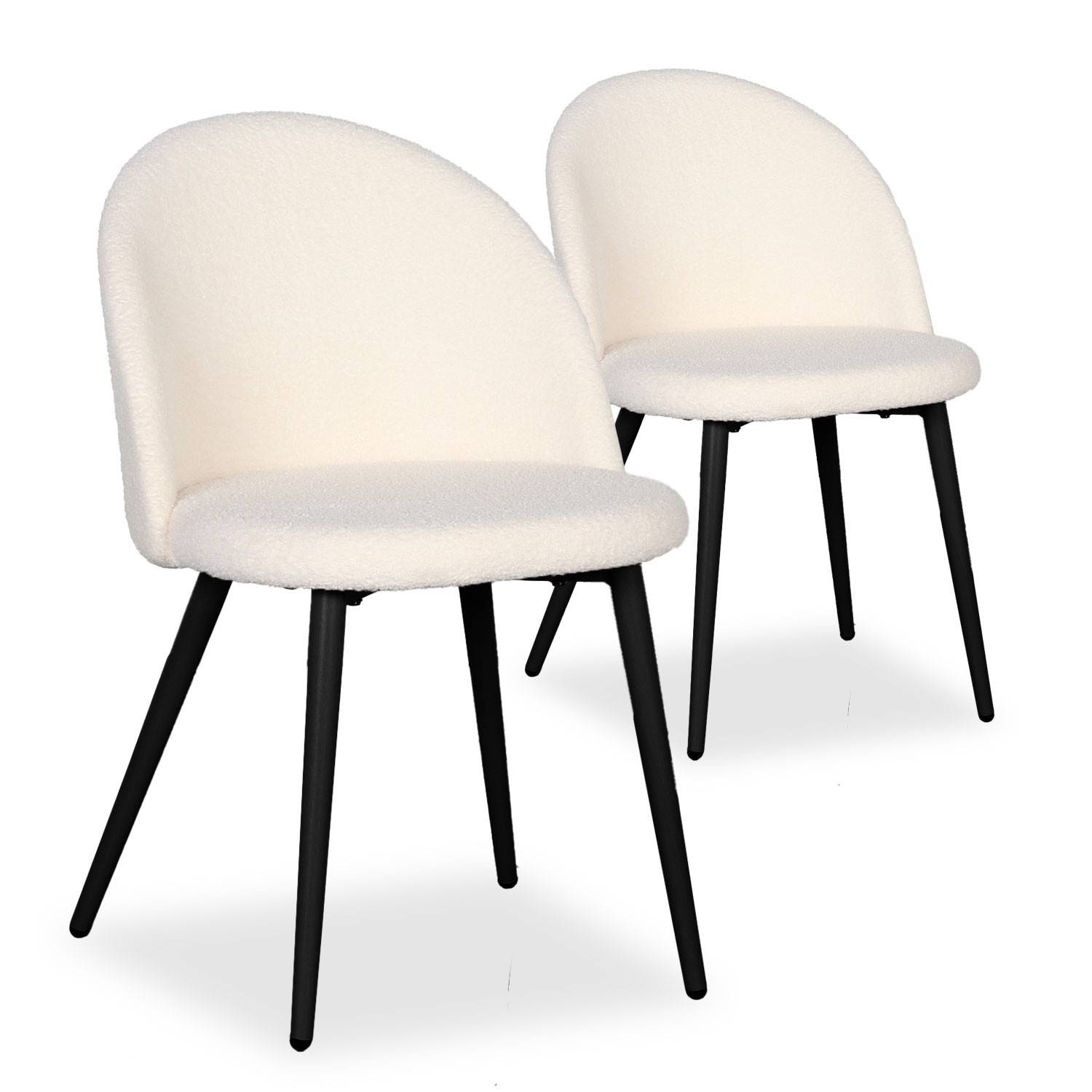 Set van 2 zwart metalen Maury stoelen met crème bouclette stof