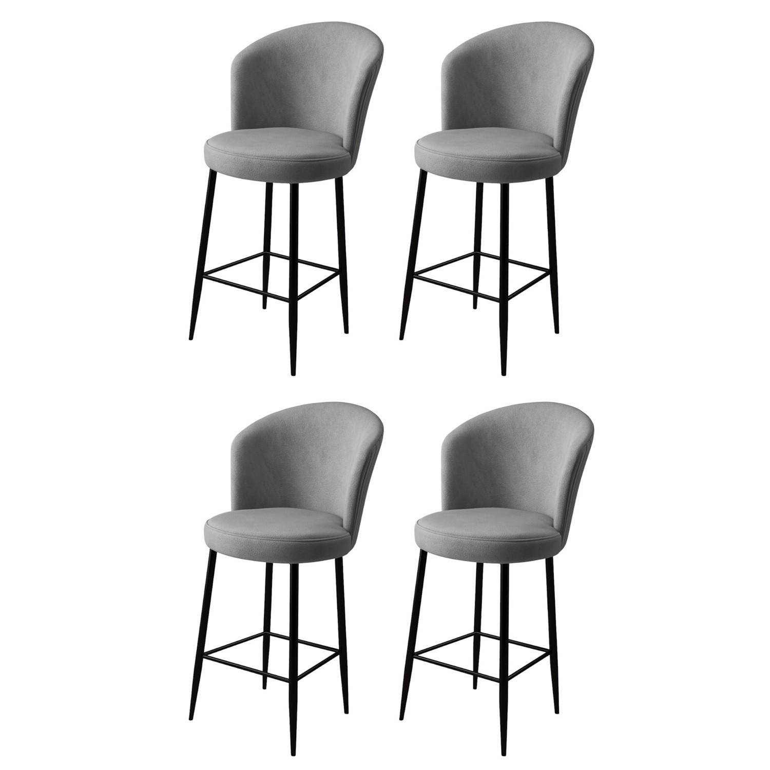 Set di 4 sedie da bar Floranso in velluto grigio e metallo nero