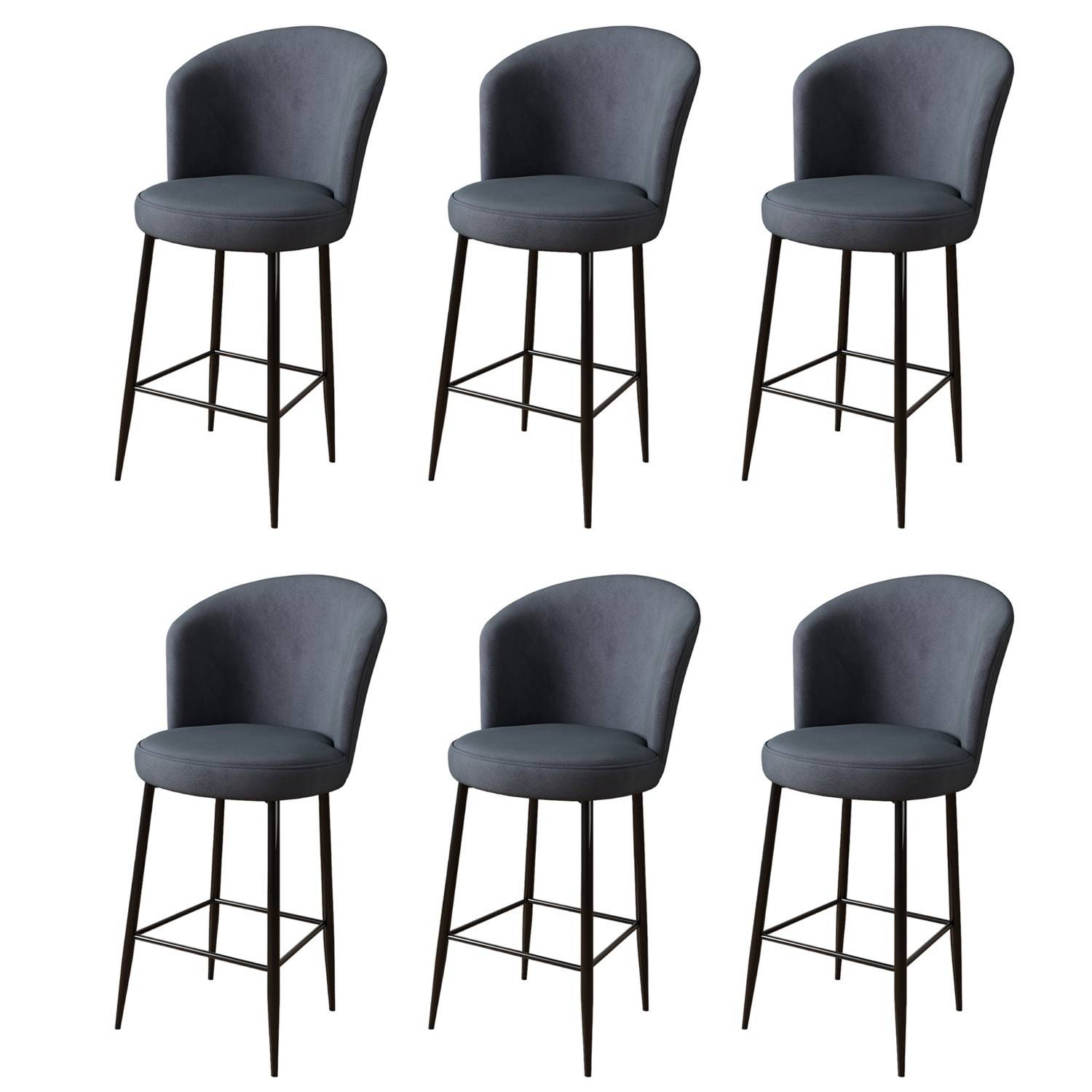 Lote de 6 sillas de bar Floranso de terciopelo antracita y metal negro
