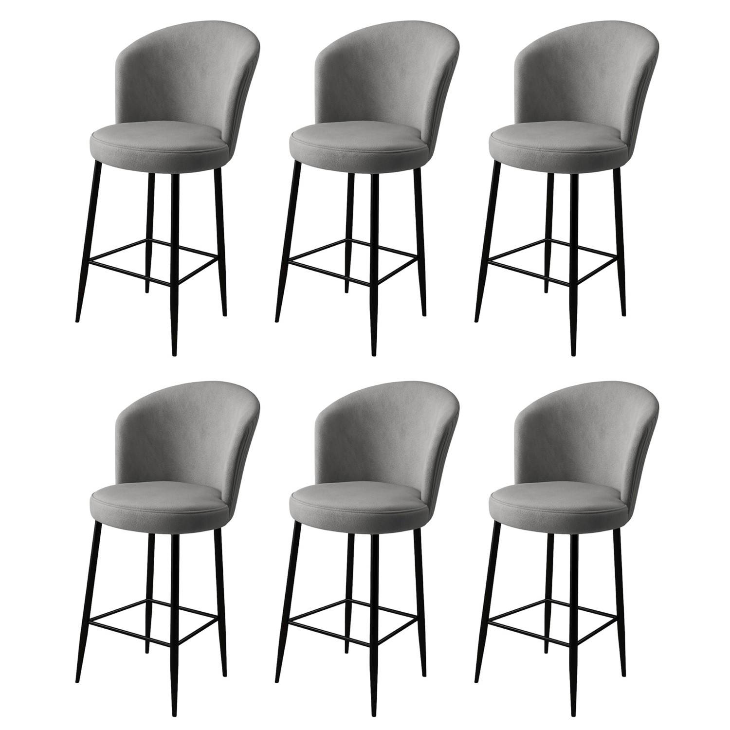 Set di 6 sedie da bar Floranso in velluto grigio e metallo nero