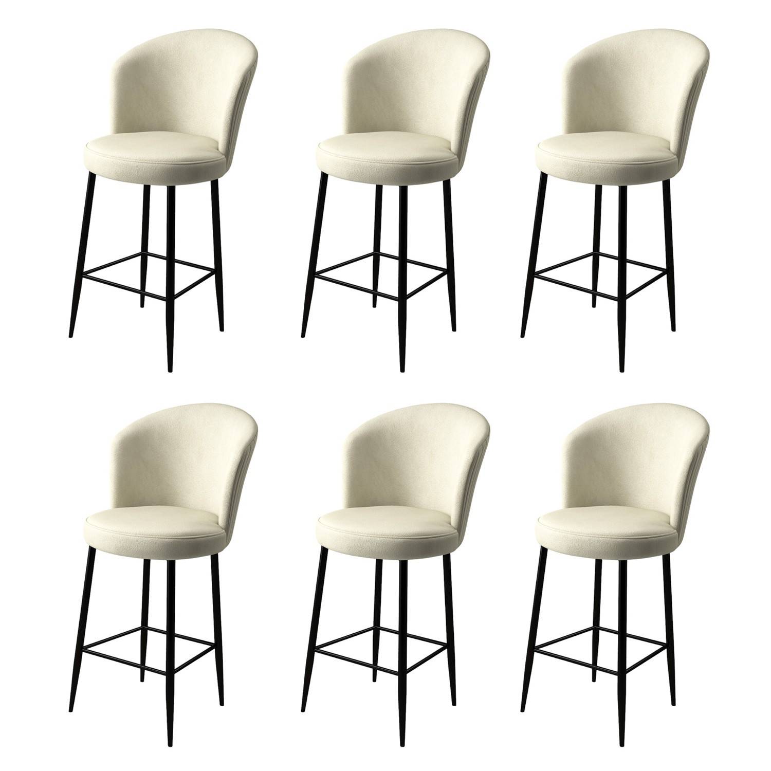 Set di 6 sedie da bar Floranso in velluto crema e metallo nero