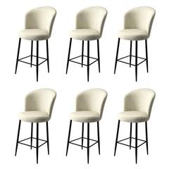 Lote de 6 sillas de bar Floranso de terciopelo crema y metal negro