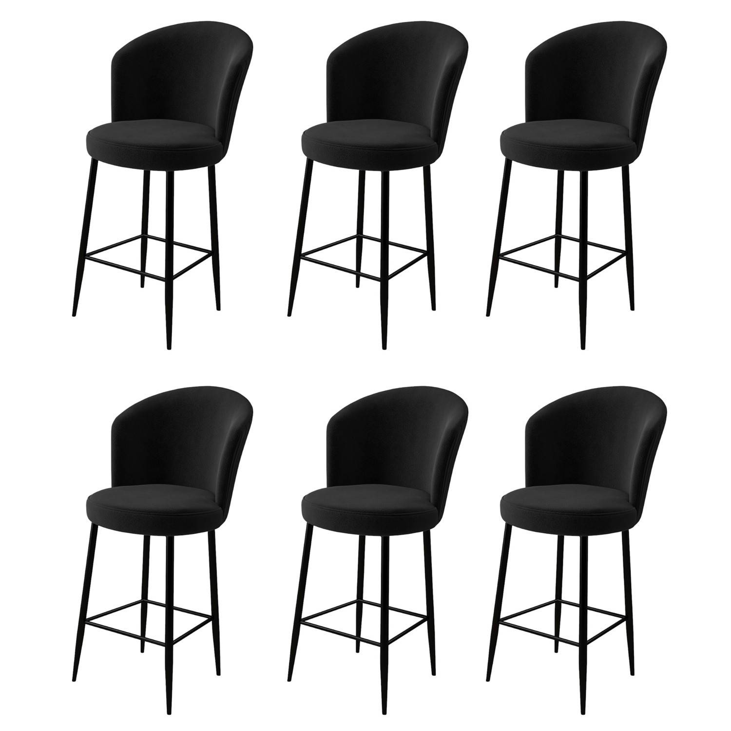 Lote de 6 sillas de bar Floranso de terciopelo negro y metal