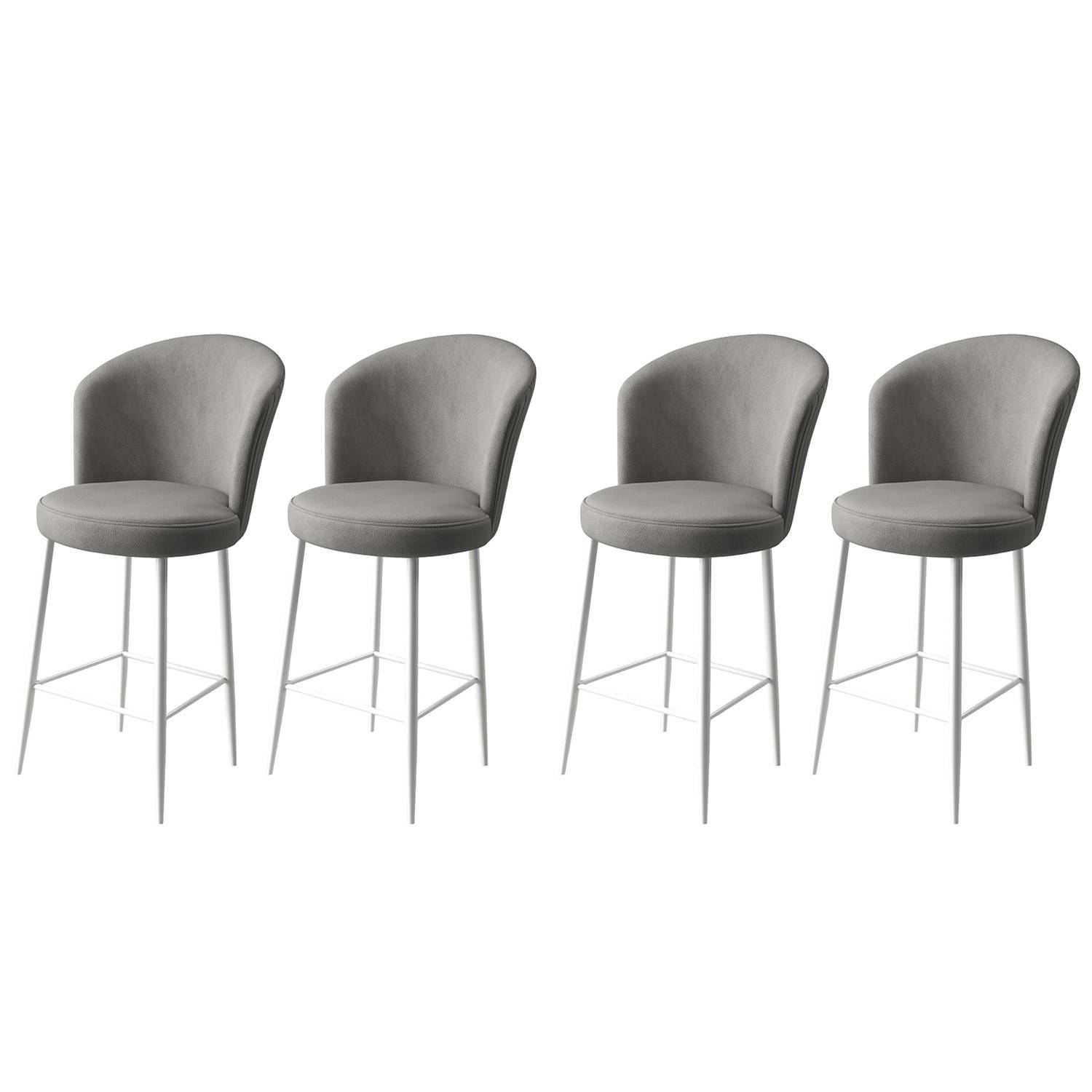 Set di 4 sedie da bar Floranso in velluto grigio e metallo bianco