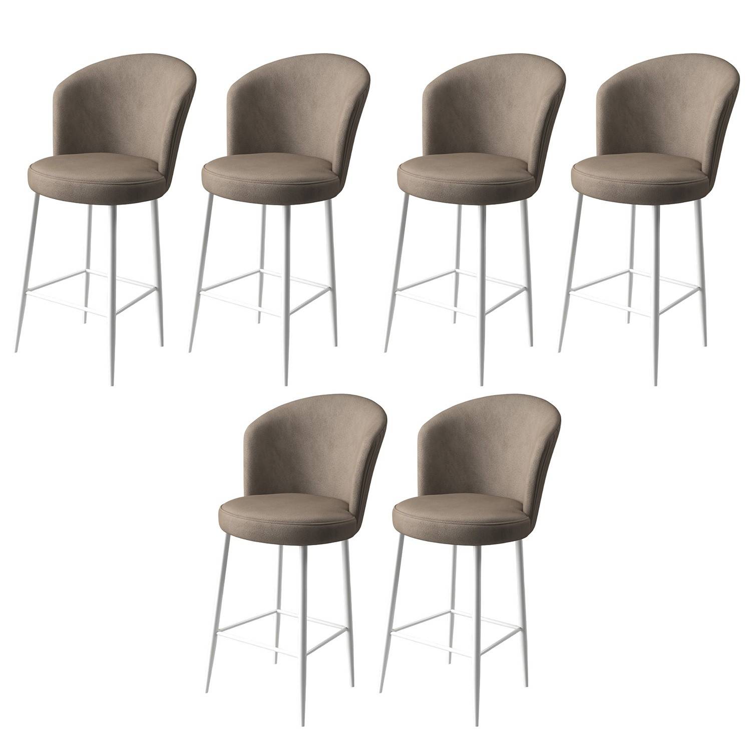 Lote de 6 sillas de bar Floranso de terciopelo capuchino y metal blanco