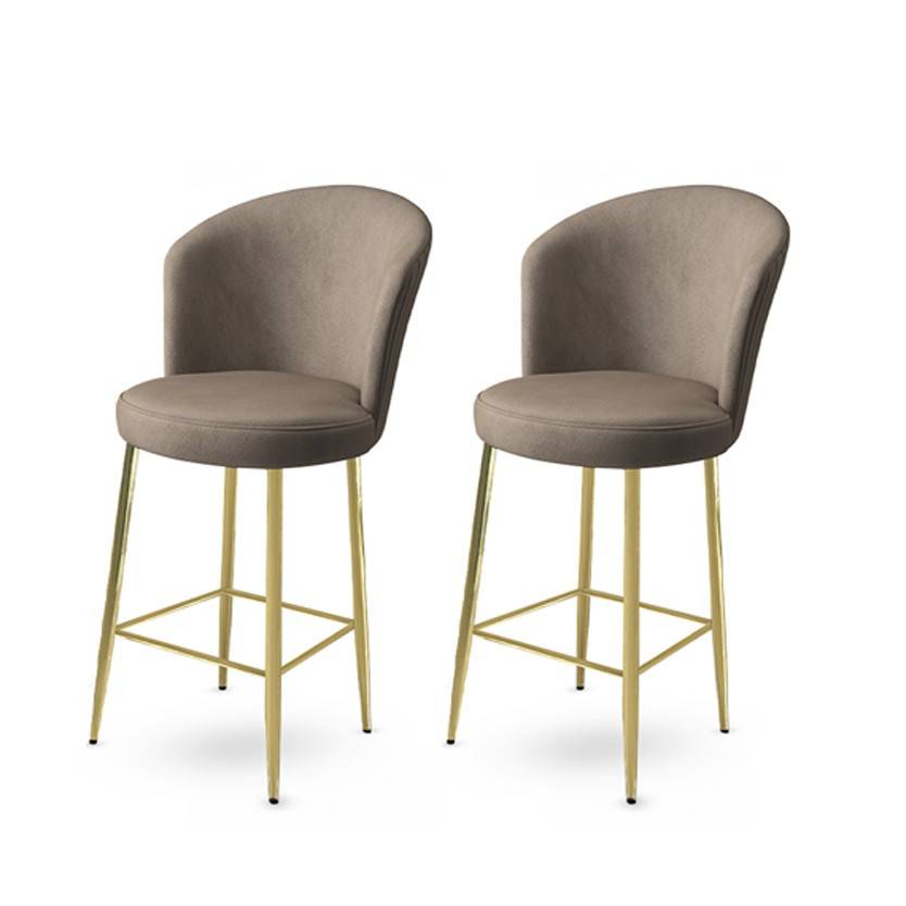 Set di 2 sedie da bar Floranso in velluto cappuccino e metallo oro