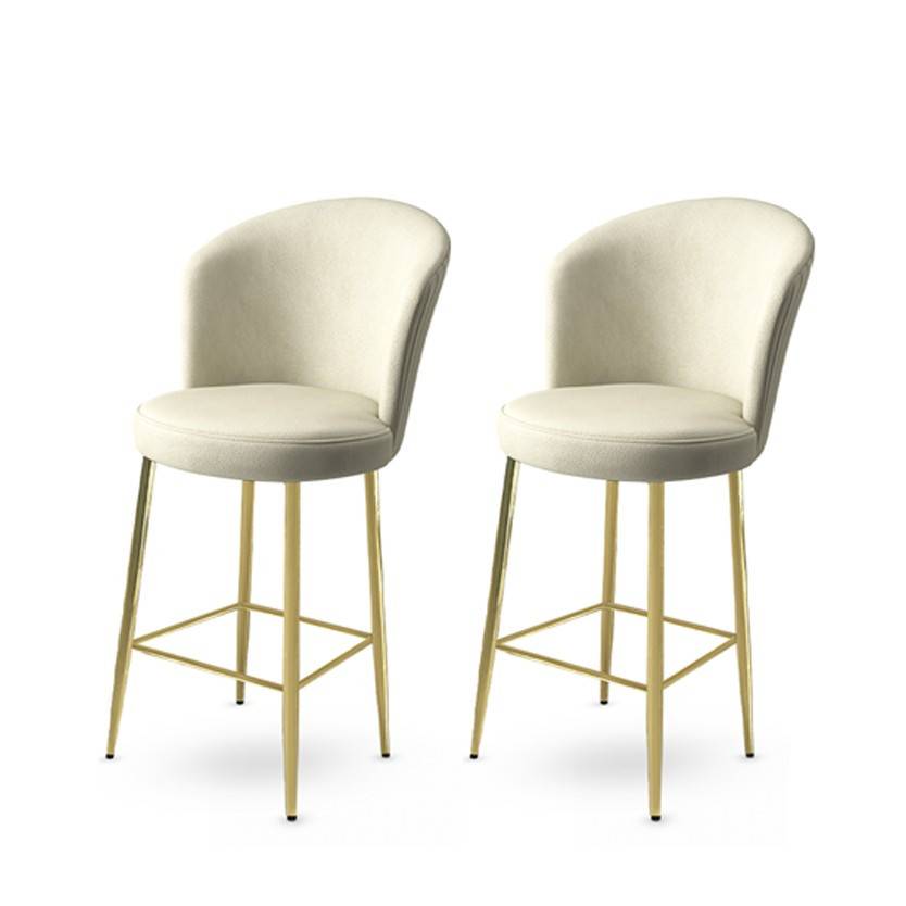 Set di 2 sedie da bar Floranso in velluto crema e metallo dorato