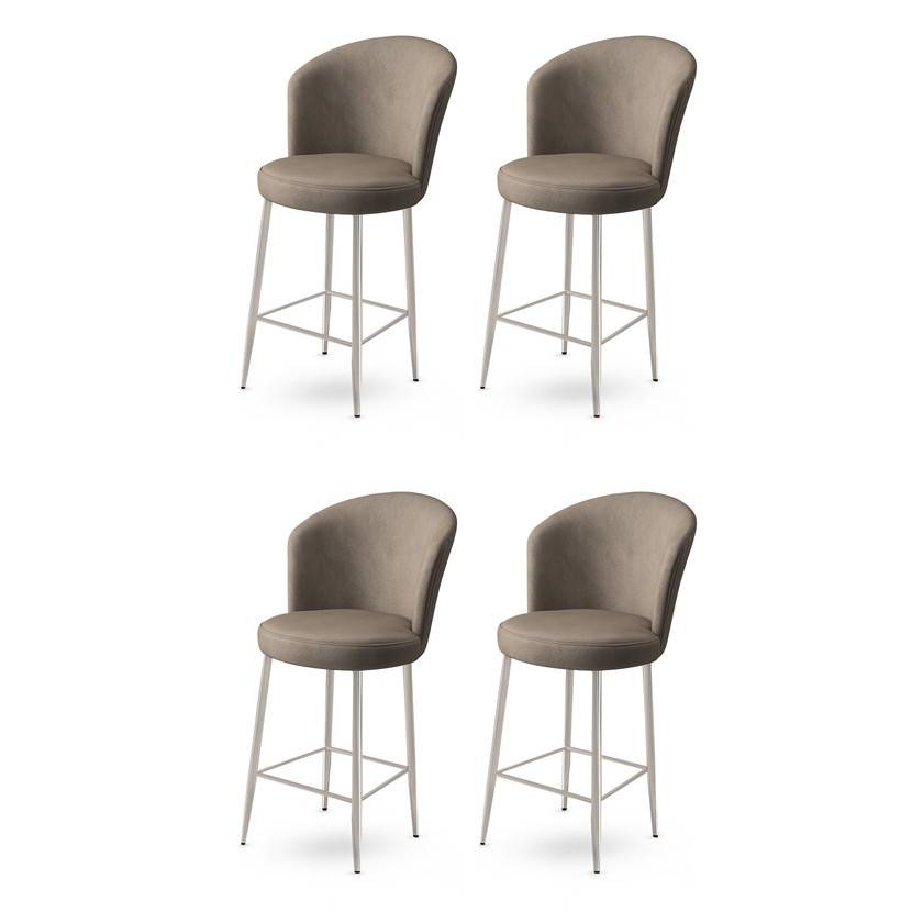 Set di 4 sedie da bar Floranso in velluto cappuccino e metallo cromato