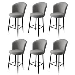 Lote de 6 sillas de bar Valatio de terciopelo gris y metal negro
