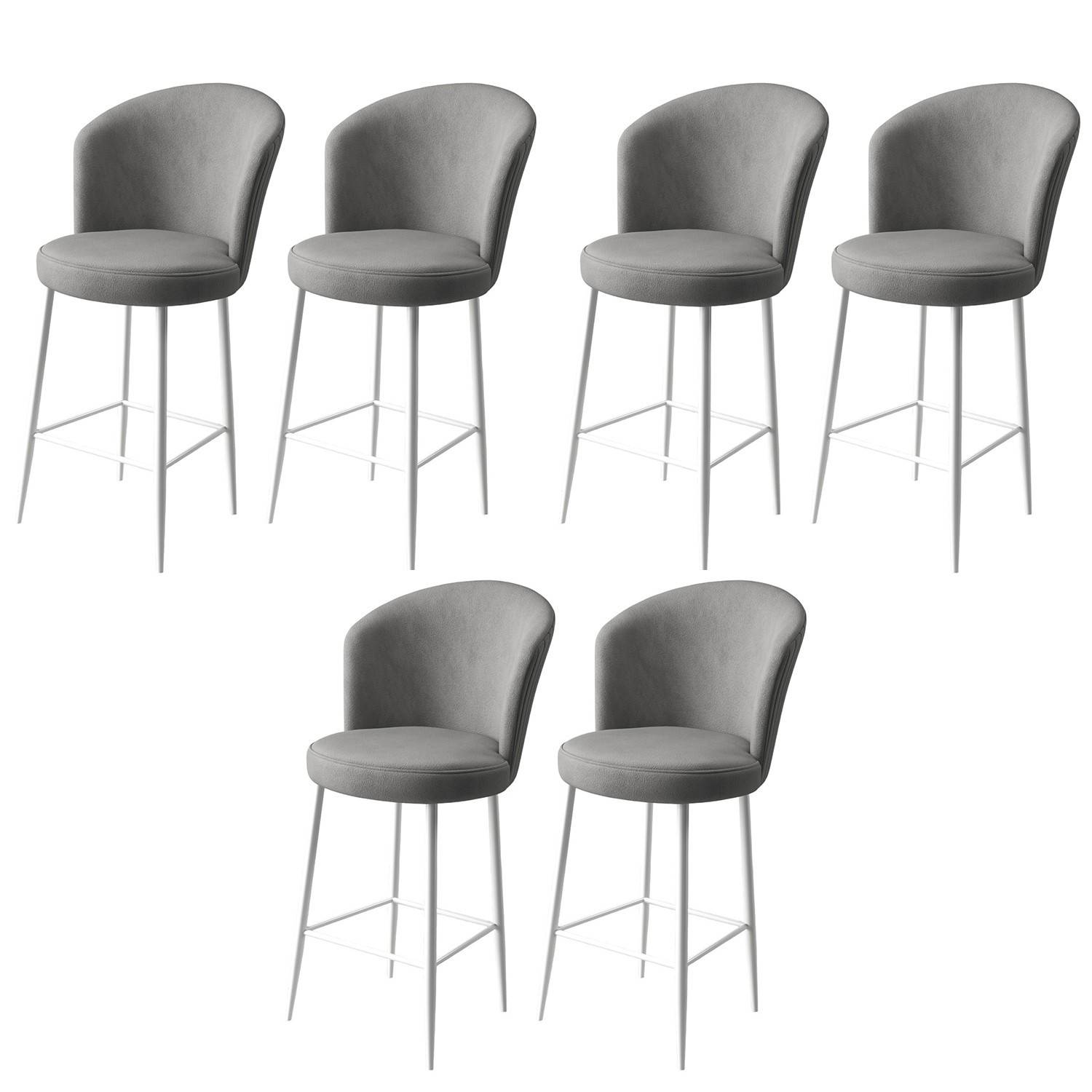 Set di 6 sedie da bar Valatio in velluto grigio e metallo bianco