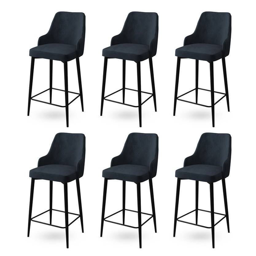 Lote de 6 sillas de bar Nairis de terciopelo antracita y metal negro