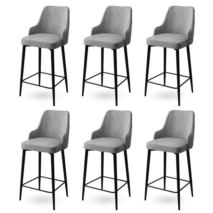 Set di 6 sedie da bar Nairis in velluto grigio e metallo nero