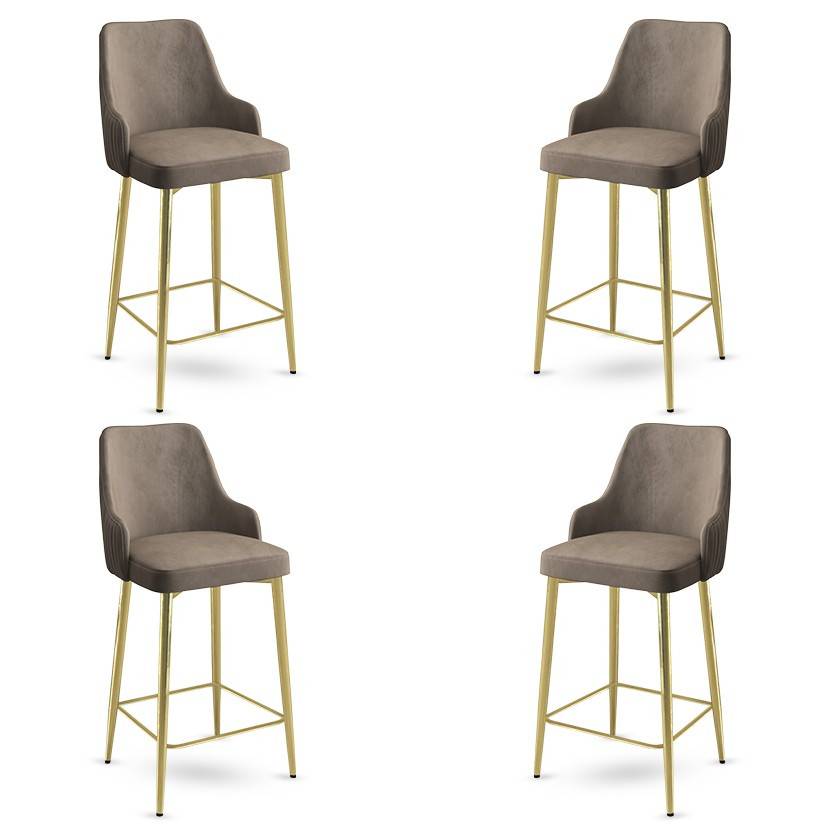 Set di 4 sedie da bar Nairis in velluto cappuccino e metallo dorato