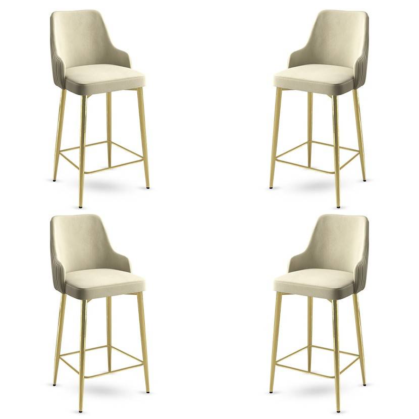 Set di 4 sedie da bar Nairis in velluto crema e metallo dorato