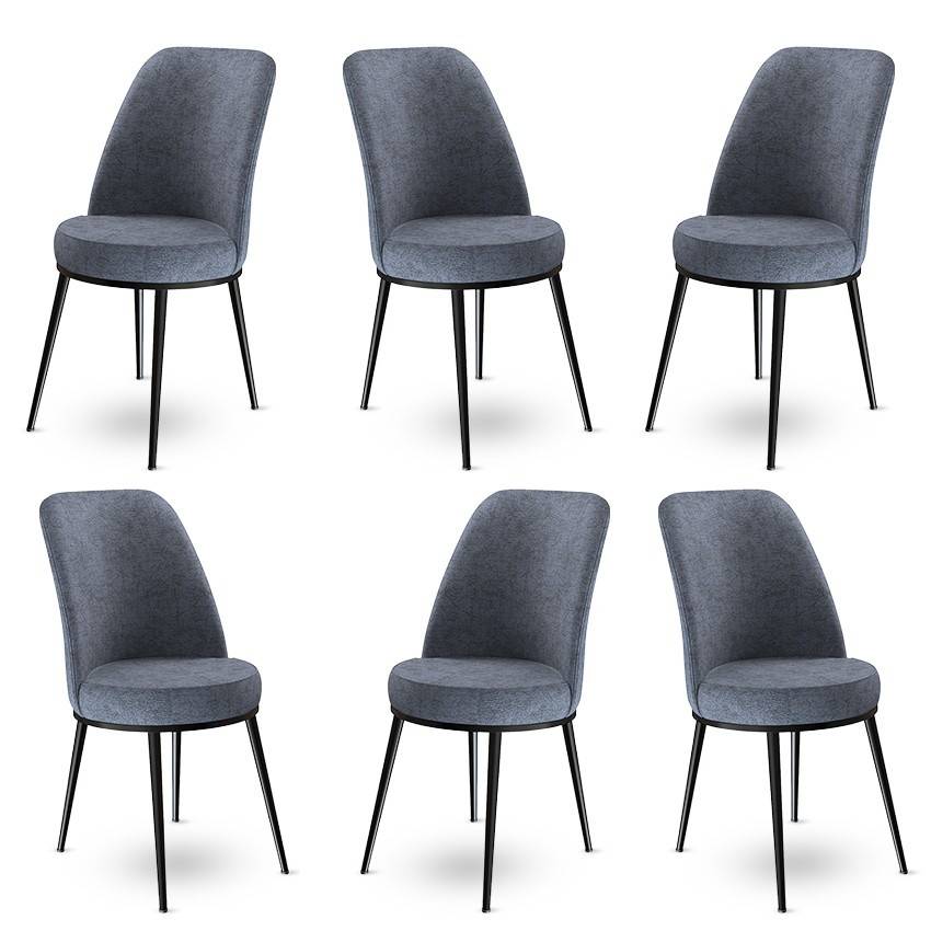Set di 6 sedie Olgino in velluto grigio scuro e metallo nero