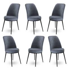 Set van 6 Olgino stoelen van donkergrijs fluweel en zwart metaal