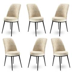 Set van 6 Olgino stoelen van crèmekleurig fluweel en zwart metaal