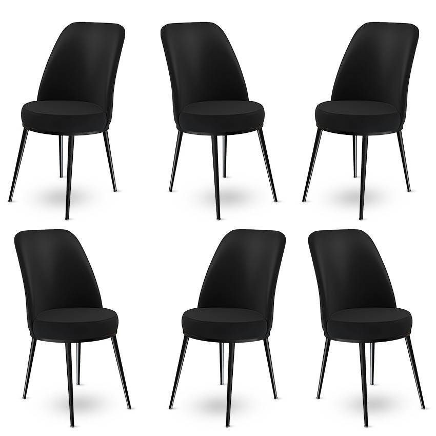 Set van 6 Olgino stoelen van zwart fluweel en metaal