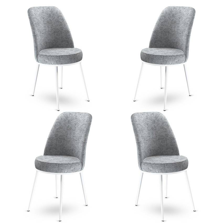 Set van 4 Olgino stoelen van grijs fluweel en wit metaal