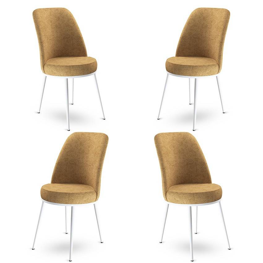 Set van 4 Olgino stoelen van cappuccino fluweel en wit metaal