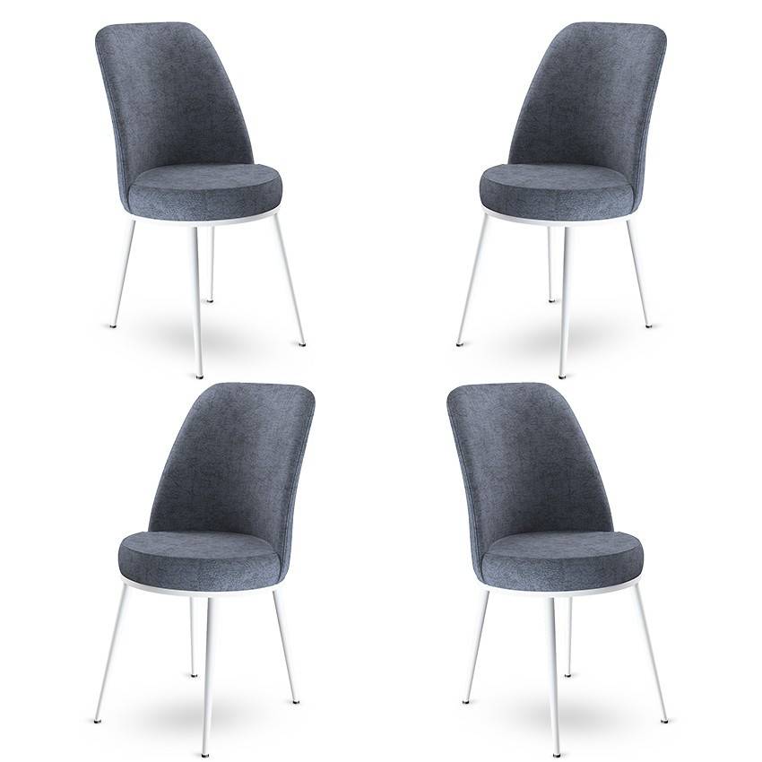 Set van 4 Olgino stoelen van donkergrijs fluweel en wit metaal