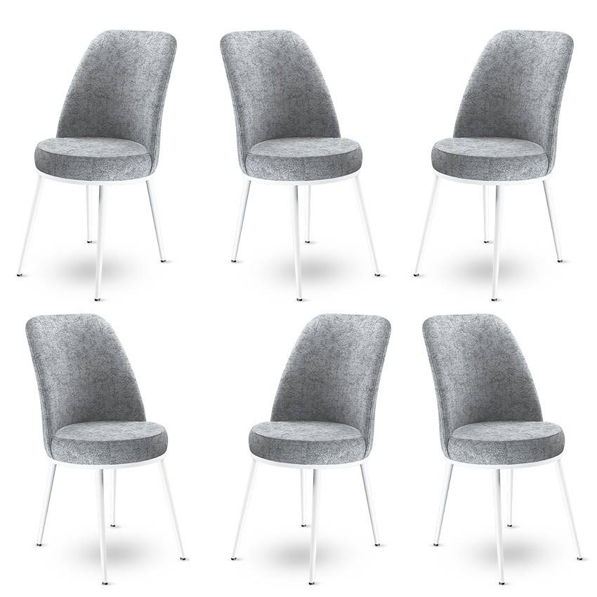 Set van 6 Olgino stoelen van grijs fluweel en wit metaal
