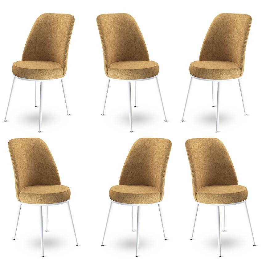 Set di 6 sedie in velluto Olgino Cappuccino Bianco in metallo